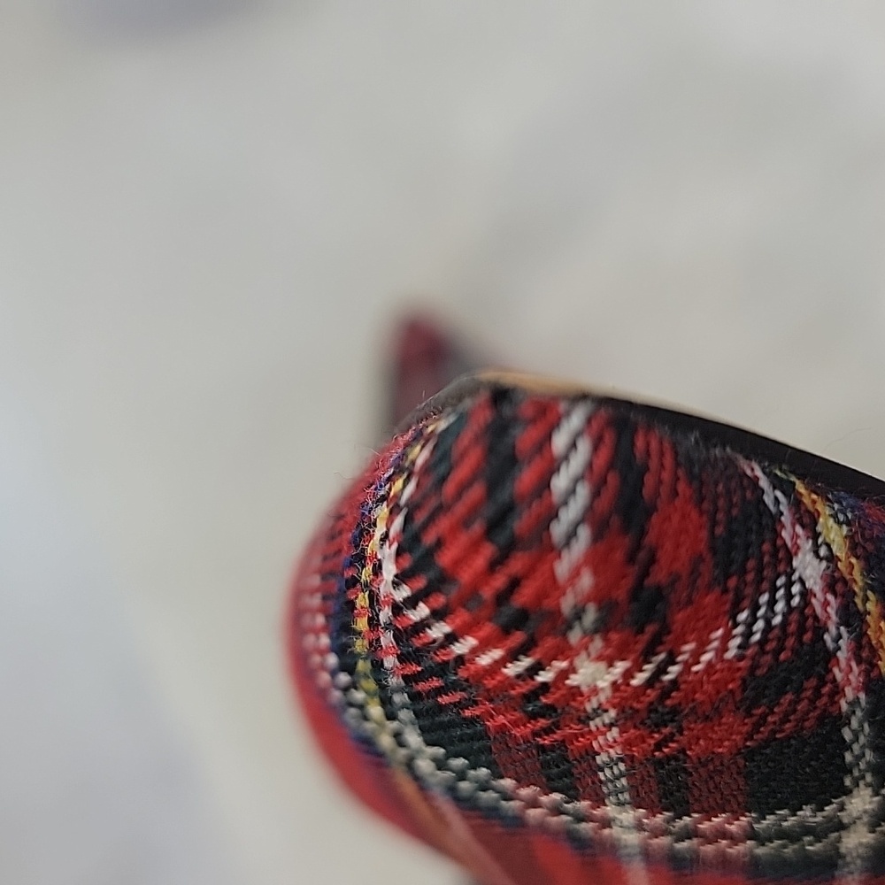 J.CREW Red Tartan Plaid d'Orsay Velvet Ankle Tie Festive Preppy Holiday Flat 7.5 - Picture 13 of 13